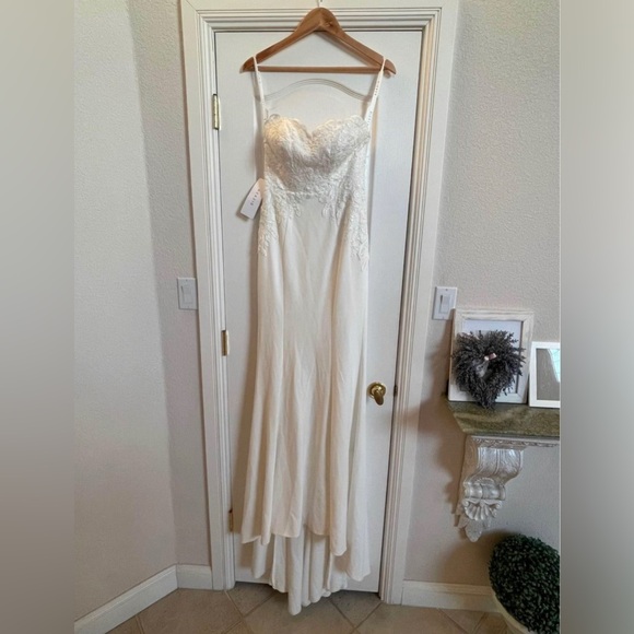 Mermaid Sequins Stretch Crepe Chapel Train wedding Dress DiamondWhite-NWT - Picture 4 of 8